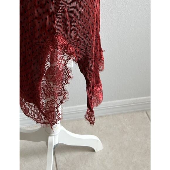 Free People 'Margot' Slip Dress 4 Polka Dot Outer SLIP ONLY Crinkle Pleated Red - Picture 9 of 16
